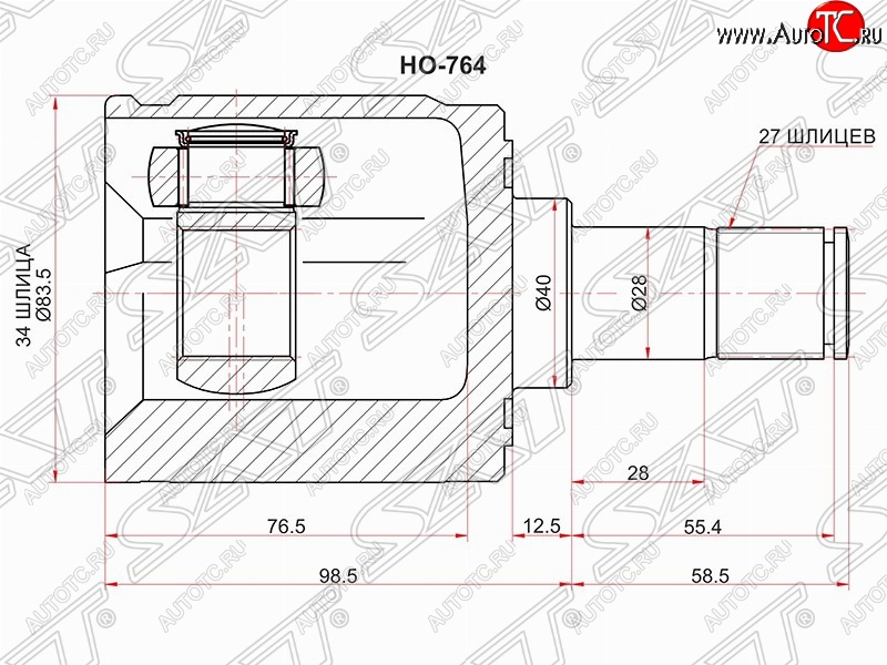 2 769 р. Шрус (внутренний/левый) SAT (34/28 шлицев, d40м) Honda Accord CU седан дорестайлинг (2008-2011)  с доставкой в г. Краснодар