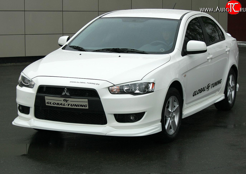 4 749 р. Накладка переднего бампера Mitsubishi global-Tuning Mitsubishi Lancer 10 седан рестайлинг (2011-2017) (Неокрашенная)  с доставкой в г. Краснодар