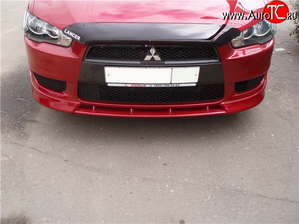 899 р. Вставка переднего бампера (зубатка) Evo  Mitsubishi Lancer  10 (2007-2017) седан дорестайлинг, хэтчбэк дорестайлинг, седан рестайлинг, хэтчбек 5 дв рестайлинг (Неокрашенная)  с доставкой в г. Краснодар