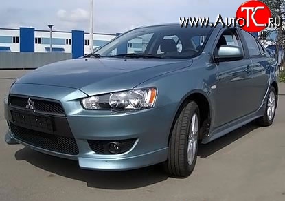 3 099 р. Клыки Evo на передний бампер автомобиля  Mitsubishi Lancer  10 (2007-2017) седан дорестайлинг, хэтчбэк дорестайлинг, седан рестайлинг, хэтчбек 5 дв рестайлинг (Неокрашенные)  с доставкой в г. Краснодар