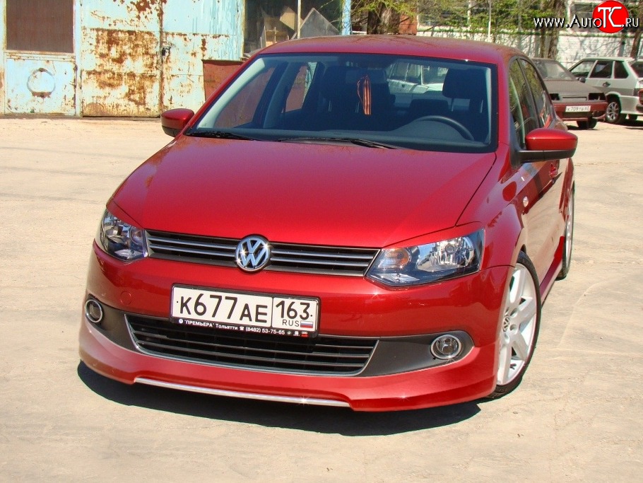 5 749 р. Накладка Racing на передний бампер  Volkswagen Polo  5 (2009-2015) седан дорестайлинг (Неокрашенная)  с доставкой в г. Краснодар