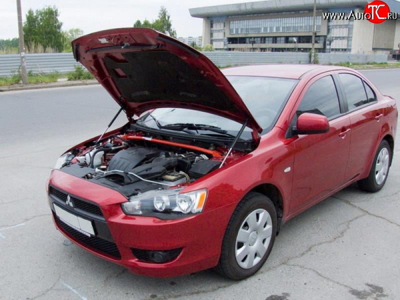 2 449 р. Упоры капота Sport Mitsubishi Lancer 10 седан дорестайлинг (2007-2010)  с доставкой в г. Краснодар