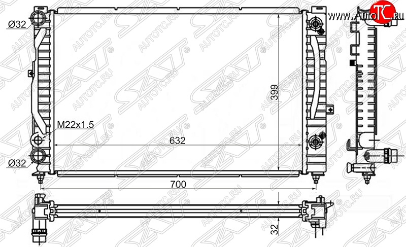 6 599 р. Радиатор двигателя SAT  Audi A4 (B5 8D2 седан,  B5 8D5 универсал), A6 (C5), Skoda Superb седан, Volkswagen Superb (седан)  с доставкой в г. Краснодар