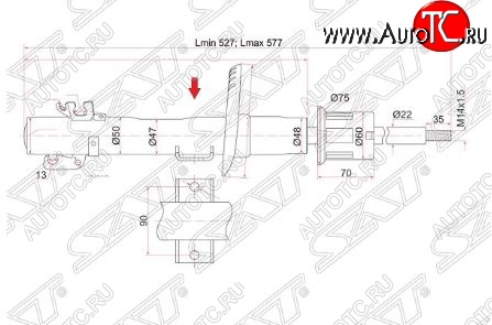 3 699 р. Амортизатор передний SAT (LH=RH) Audi A1 8X1 хэтчбэк 3 дв. дорестайлинг (2010-2014)  с доставкой в г. Краснодар