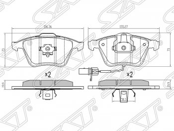 1 239 р. Передние тормозные колодки SAT (156,36/155,27х73х19,9 мм) Audi A3 8PA хэтчбэк 5 дв. 3-ий рестайлинг (2010-2013)  с доставкой в г. Краснодар. Увеличить фотографию 1