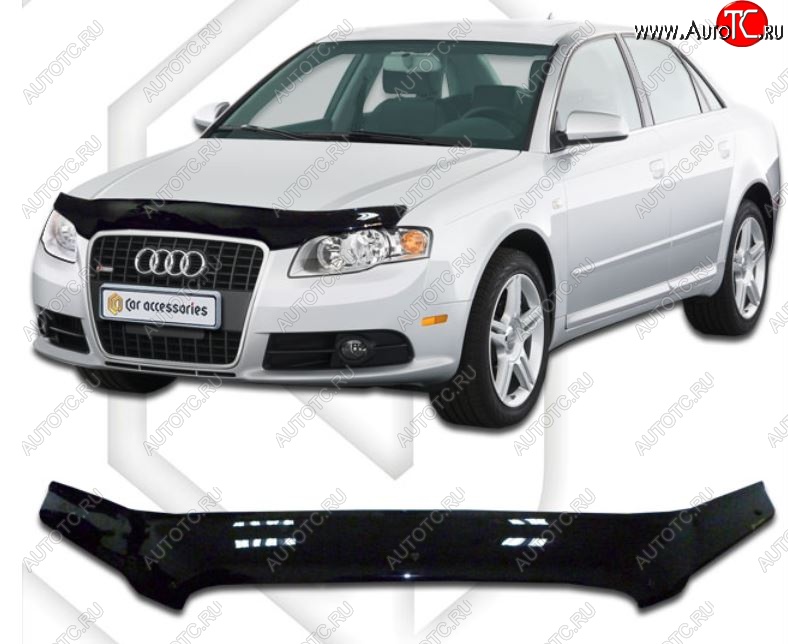 2 079 р. Дефлектор капота CA-Plastiс  Audi A4  B7 (2004-2008) седан (Classic черный, Без надписи)  с доставкой в г. Краснодар