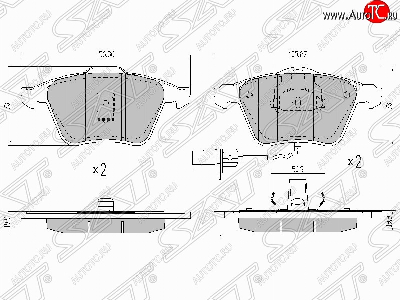 1 599 р. Колодки тормозные передние SAT (пр-во Китай)  Audi A4  B7 - A6  C6  с доставкой в г. Краснодар