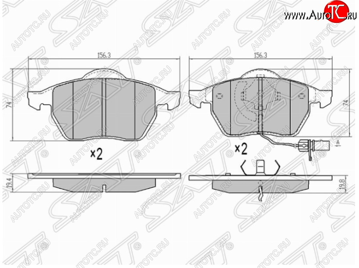 1 779 р. Комплект тормозных колодок SAT (передние)  Audi A6  C5 (1997-2001), Volkswagen Golf  4 (1997-2003), Volkswagen Passat ( B4,  B5,  B5.5,  B6) (1993-2011)  с доставкой в г. Краснодар