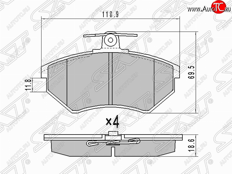 1 029 р. Колодки тормозные (передние) SAT  Audi A6  C5 (1997-2001) дорестайлинг, седан  с доставкой в г. Краснодар