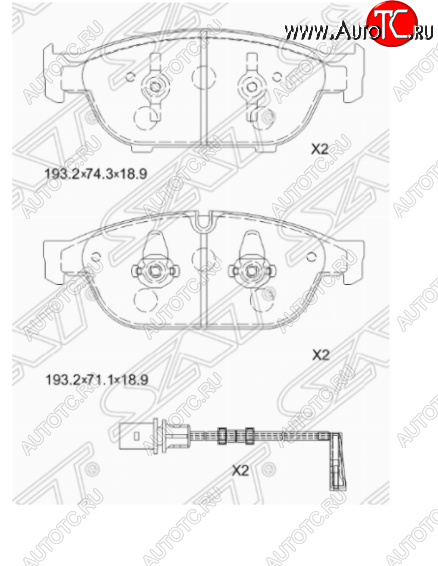 3 399 р. Комплект передних тормозных колодок SAT (Китай)  Audi A6  C7 - A8  D4  с доставкой в г. Краснодар