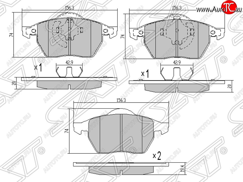 1 099 р. Комплект задних тормозных колодок SAT Skoda Octavia A5 дорестайлинг универсал (2004-2008)  с доставкой в г. Краснодар