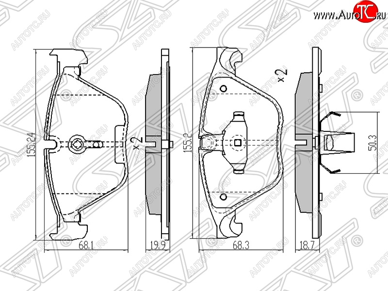 1 249 р. Колодки тормозные SAT (передние) BMW 5 серия F11 дорестайлинг, универсал (2009-2013)  с доставкой в г. Краснодар