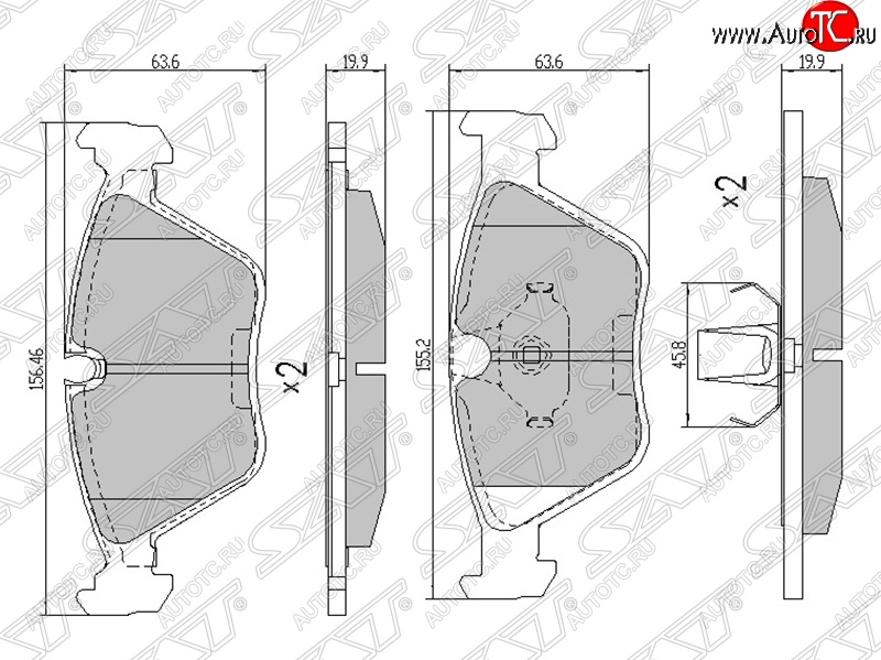 1 199 р. Колодки тормозные SAT (передние)  BMW 3 серия  E46 - X3  E83  с доставкой в г. Краснодар