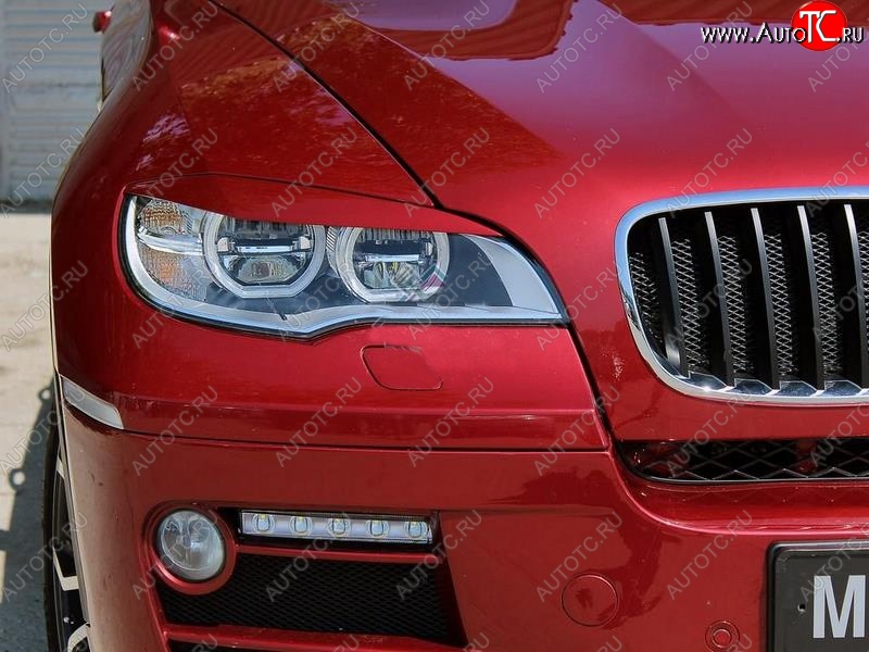 1 299 р. Реснички на фары (рестайлинг) Tuning-Sport v2 (для Led оптики)  BMW X6  E71 (2008-2012) дорестайлинг (Неокрашенные)  с доставкой в г. Краснодар