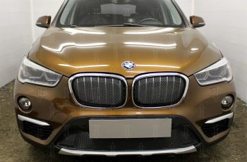 6 549 р. Защитная сетка радиатора в бампер Стрелка 11 Премиум (алюминий)  BMW X1  F48 (2015-2019) дорестайлинг (Цвет: черный)  с доставкой в г. Краснодар. Увеличить фотографию 2