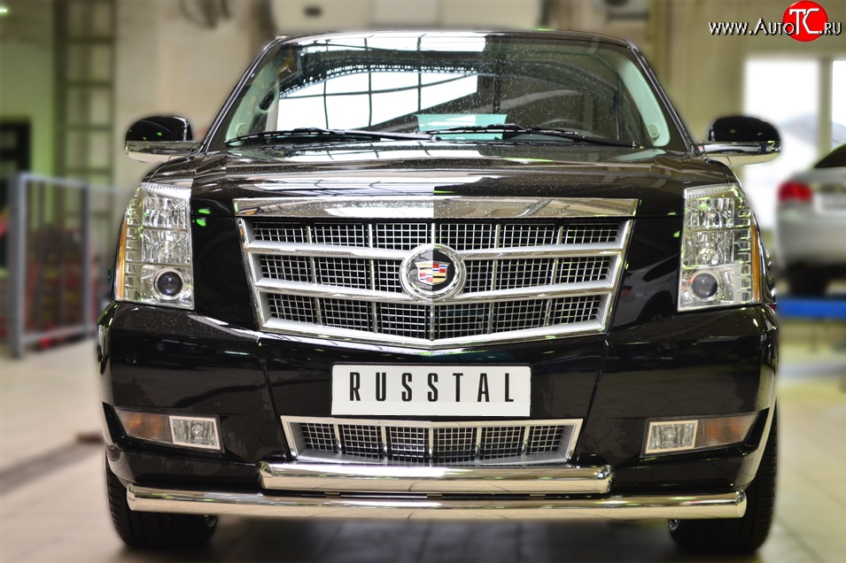 26 999 р. Защита переднего бампера (2 трубыØ76 мм, нержавейка) SLITKOFF  Cadillac Escalade  GMT926 джип 5 дв. (2006-2014) короткая база  с доставкой в г. Краснодар