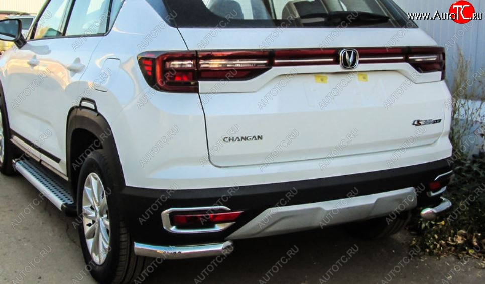 10 799 р. Защита заднего бампера Slitkoff (уголки из 1 трубы d57 мм)  Changan CS35 Plus (2018-2022) дорестайлинг (Нержавейка, Полированная)  с доставкой в г. Краснодар