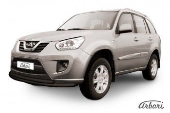 Двойная защита переднего бампера Arbori (черная, 2 трубы d57 и 42 mm). Chery Tiggo T11 рестайлинг (2013-2016)