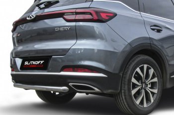 10 449 р. Защита заднего бампера Slitkoff (Ø57 мм)  Chery Tiggo 7 PRO - Tiggo 7 Pro Max  T1E (Нержавеющая сталь)  с доставкой в г. Краснодар. Увеличить фотографию 2