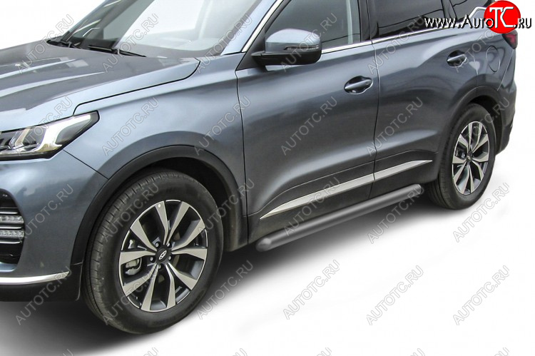 10 899 р. Защита порогов Slitkoff (Ø 76 мм, труба).  Chery Tiggo 7 PRO (2019-2024) (Цвет: серебристый)  с доставкой в г. Краснодар