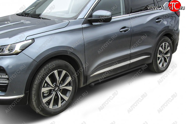 10 899 р. Защита порогов Slitkoff (Ø 76 мм, труба)  Chery Tiggo 7 PRO (2019-2024) (Цвет: черный)  с доставкой в г. Краснодар