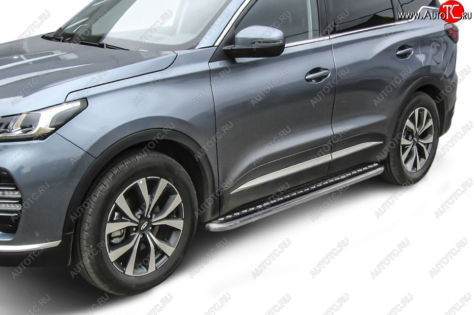 15 499 р. Защита порогов Slitkoff (Ø 57 мм, с листом) Chery Tiggo 7 PRO (2019-2024) (Нержавеющая сталь)  с доставкой в г. Краснодар