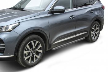 8 499 р. Защита порогов Slitkoff (Ø 57 мм, труба)  Chery Tiggo 7 PRO (2019-2025) (Цвет: серебристый)  с доставкой в г. Краснодар. Увеличить фотографию 1