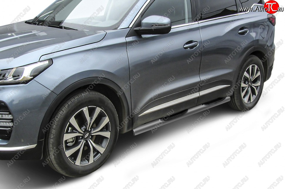 13 899 р. Защита порогов Slitkoff (Ø 76 мм, с проступями)  Chery Tiggo 7 PRO (2019-2024) (Цвет: серебристый)  с доставкой в г. Краснодар