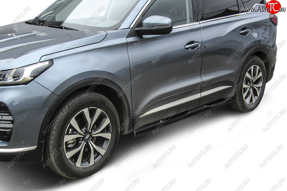 13 899 р. Защита порогов Slitkoff (Ø 76 мм, с проступями).  Chery Tiggo 7 PRO (2019-2024) (Цвет: черный)  с доставкой в г. Краснодар