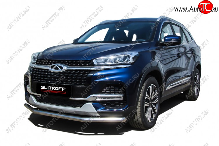 11 599 р. Защита переднего бампера Slitkoff (Ø 57 мм)  Chery Tiggo 8  (T18) (2019-2025) рестайлинг (Полированная нержавейка)  с доставкой в г. Краснодар