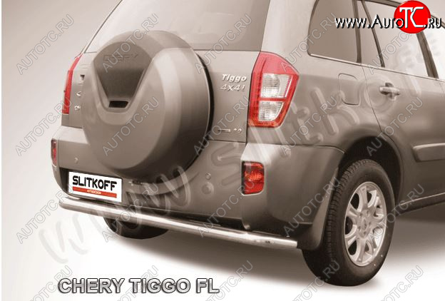 8 999 р. Защита заднего бампера Slitkoff (Ø 57 мм, длинная) Chery Tiggo T11 рестайлинг (2013-2016) (Сталь окрашенная в цвет: серебристый)  с доставкой в г. Краснодар