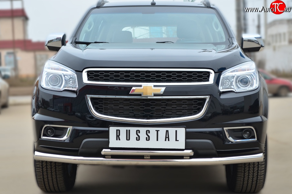 23 999 р. Защита переднего бампера (2 трубыØ63 и 42 мм, нержавейка) SLITKOFF Chevrolet Trailblazer GM800 дорестайлинг (2012-2016)  с доставкой в г. Краснодар