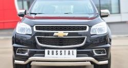 Защита переднего бампера (2 трубыØ76х42 и 63 мм, нержавейка) Russtal Chevrolet Trailblazer GM800 дорестайлинг (2012-2016)