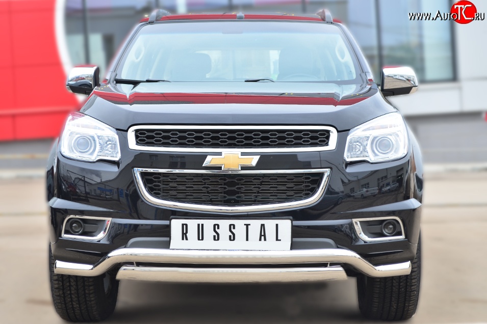 21 899 р. Защита переднего бампера (2 трубыØ76х42 и 63 мм, нержавейка) Russtal Chevrolet Trailblazer GM800 дорестайлинг (2012-2016)  с доставкой в г. Краснодар