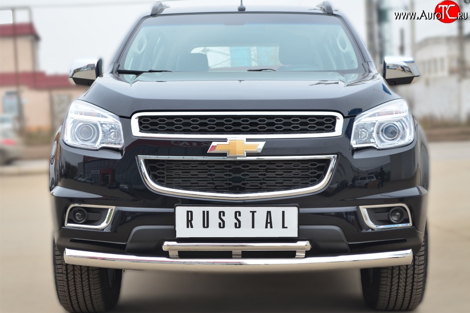 26 999 р. Защита переднего бампера (2 трубыØ76 и 42 мм, нержавейка) SLITKOFF Chevrolet Trailblazer GM800 дорестайлинг (2012-2016)  с доставкой в г. Краснодар