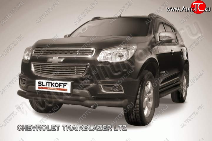 12 699 р. Защита переднего бампера d76 и d57 Slitkoff Chevrolet Trailblazer GM800 дорестайлинг (2012-2016) (Цвет: серебристый)  с доставкой в г. Краснодар