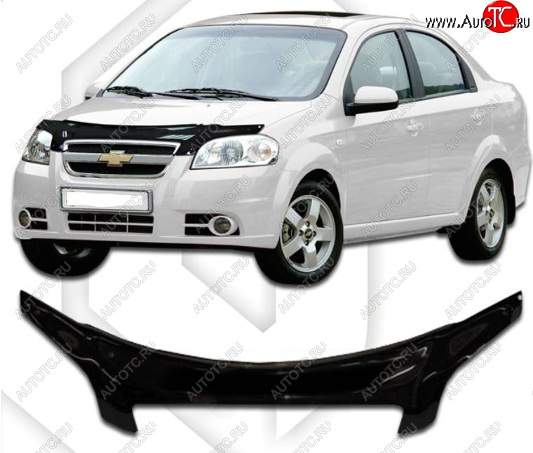 2 379 р. Дефлектор капота CA-Plastiс exclusive Chevrolet Aveo T250 седан рестайлинг (2006-2011) (Classic черный, Без надписи)  с доставкой в г. Краснодар