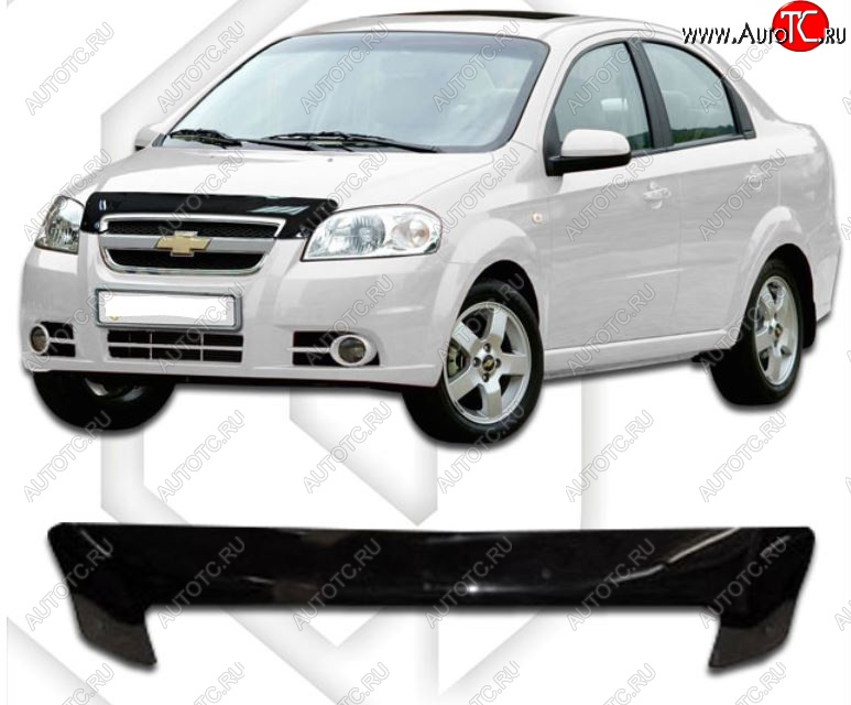 1 959 р. Дефлектор капота CA-Plastiс  Chevrolet Aveo  T250 (2006-2011) седан рестайлинг (Classic черный, Без надписи)  с доставкой в г. Краснодар