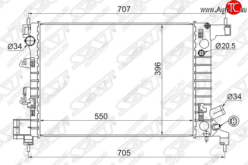 5 749 р. Радиатор двигателя SAT (трубчатый, 1.2/1.4, МКПП)  Chevrolet Aveo  T300 (2011-2015), Chevrolet Captiva (2011-2016), Ravon R4 (2016-2020)  с доставкой в г. Краснодар