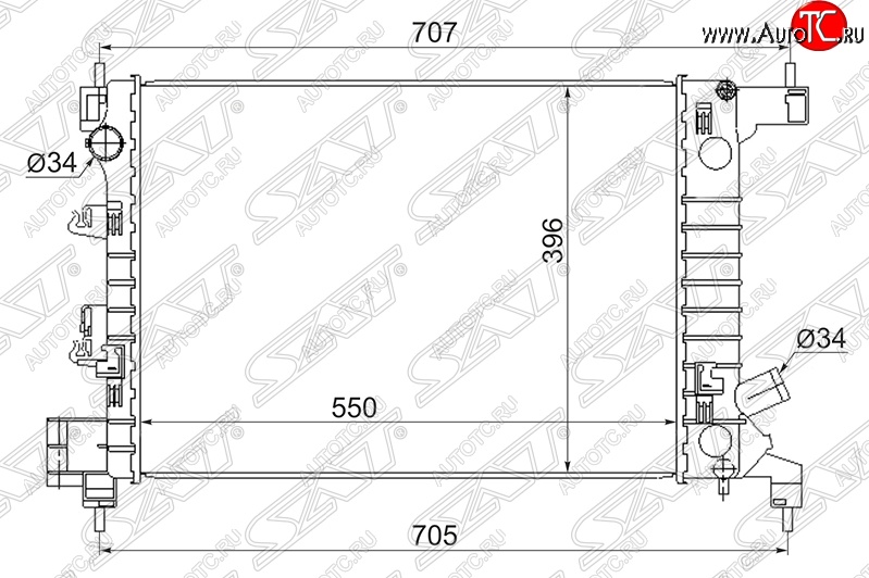 5 799 р. Радиатор двигателя SAT (трубчатый, 1.2/1.4, МКПП)  Chevrolet Aveo  T300 (2011-2015), Chevrolet Captiva (2011-2016), Ravon R4 (2016-2020)  с доставкой в г. Краснодар