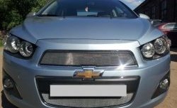 1 539 р. Нижняя сетка на бампер Russtal (хром) Chevrolet Aveo T300 седан (2011-2015)  с доставкой в г. Краснодар. Увеличить фотографию 2