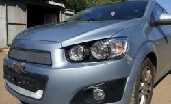 1 539 р. Нижняя сетка на бампер Russtal (хром) Chevrolet Aveo T300 седан (2011-2015)  с доставкой в г. Краснодар. Увеличить фотографию 3