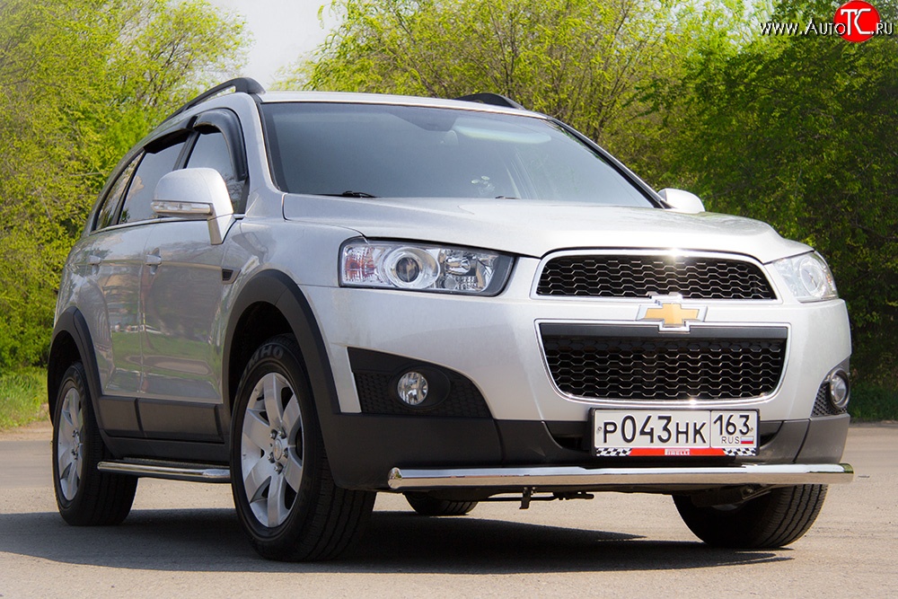 3 289 р. Одинарная защита переднего бампера диаметром 63 мм Petroil Tuning Chevrolet Captiva 1-ый рестайлинг (2011-2013) (Нержавейка)  с доставкой в г. Краснодар