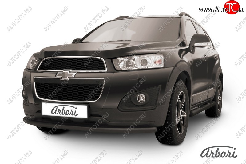 6 389 р. Защита переднего бампера Arbori (радиусная, черная, 1 труба d57 mm). Chevrolet Captiva 2-ой рестайлинг (2013-2016)  с доставкой в г. Краснодар