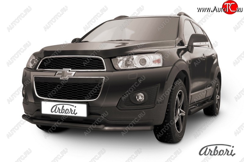 7 559 р. Защита переднего бампера Arbori (черная, 2 трубы d57 и 42 mm). Chevrolet Captiva 2-ой рестайлинг (2013-2016)  с доставкой в г. Краснодар