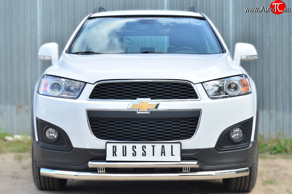 20 099 р. Защита переднего бампера (2 трубыØ63 и 42 мм, нержавейка) SLITKOFF  Chevrolet Captiva (2013-2016) 2-ой рестайлинг  с доставкой в г. Краснодар