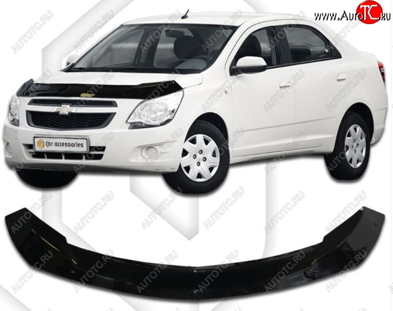 2 199 р. Дефлектор капота CA-Plastic  Chevrolet Cobalt (2011-2016) седан дорестайлинг (Classic черный, Без надписи)  с доставкой в г. Краснодар