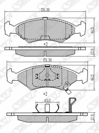 Колодки тормозные SAT (передние, без ABS) Chevrolet Captiva 1-ый рестайлинг (2011-2013)