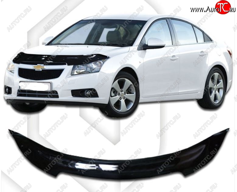 2 079 р. Дефлектор капота CA-Plastic  Chevrolet Cruze  J305 (2009-2012) хэтчбек дорестайлинг (Classic черный, Без надписи)  с доставкой в г. Краснодар