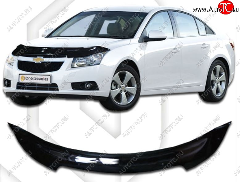 2 079 р. Дефлектор капота CA-Plastic  Chevrolet Cruze ( J300,  D2LC) (2009-2018) седан дорестайлинг, седан рестайлинг, седан дорестайлинг (Classic черный, Без надписи)  с доставкой в г. Краснодар